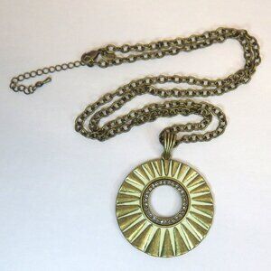 Lia Sophia LUMEN Sunburst Necklace 32-35" Long Round Pendant Brass/Gold Tone